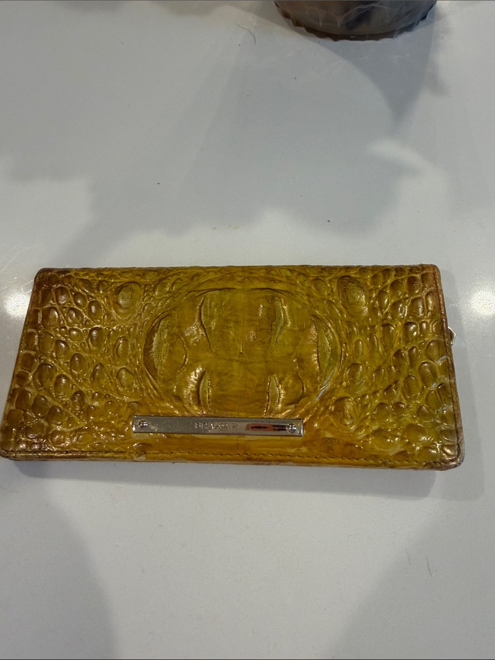 Brahmin Ady Leather Mustard Yellow Croc-Embossed Long Wallet